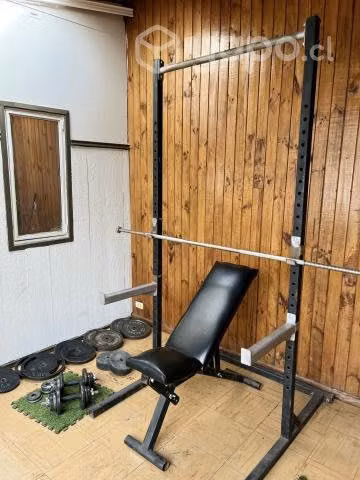 Home gym Half Rack con banco inclinado +140 kg