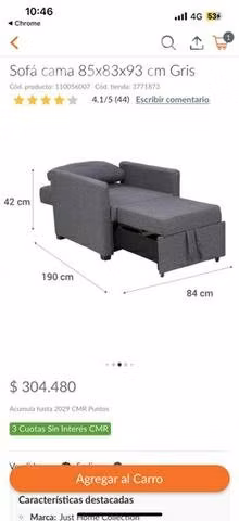 Sofá Cama 85x83x93 cm Gris