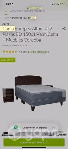 Cama matrimonial y veladores