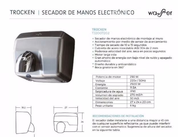 Secador de manos Wasser - Imagen 3