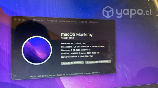 Computador MacBook Air 13 año 2017