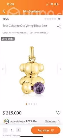 Colgante TOUS original y nuevo Vermeil Boss Bear