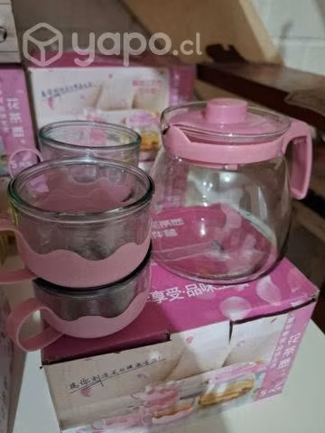 Set tetera de vidrio + 4 tazas de vidrio