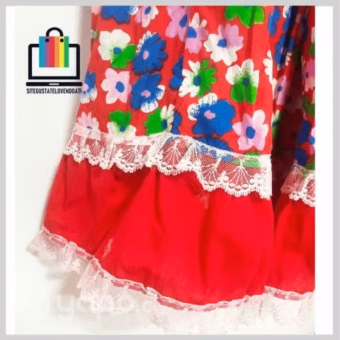 Vestido de Huasa Rojo Flores con Vuelos y Cinta en