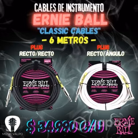 Cable de instrumento ernie ball negro plug 6.1 m