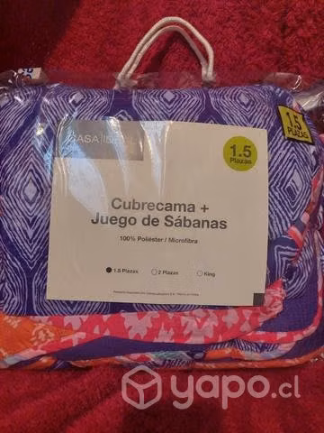 Cobertor de 1 plaza 1/2 con sábanas más fundas 5 p