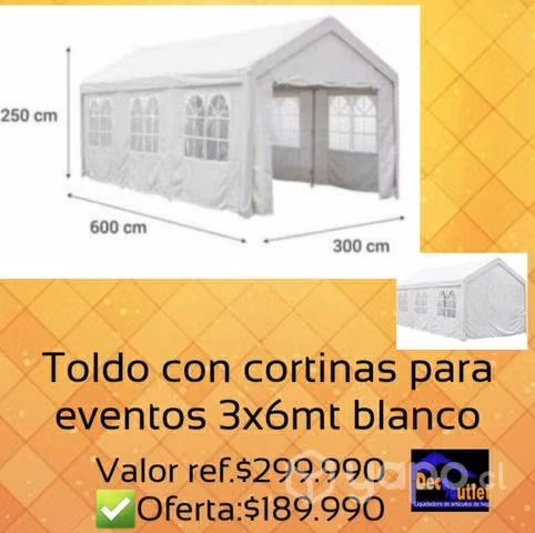Toldo con cortinas para eventos 3x6mt blanco Nuevo