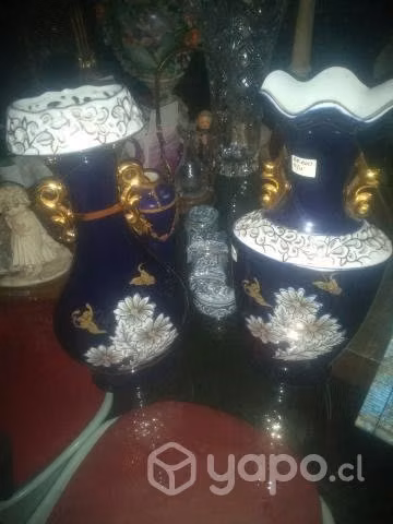 Floreros Limoges azul cobalto borde oro