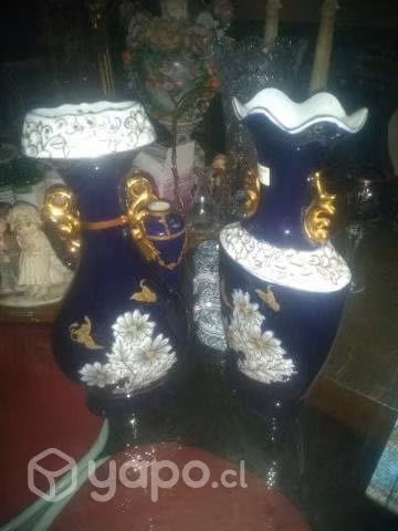 Floreros Limoges azul cobalto borde oro - Imagen 3