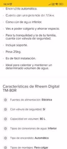 termotanque eléctrico 80 lts