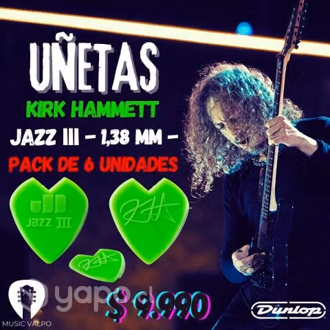 Pack 6 uñetas jim dunlop kirk hammett jazz iii