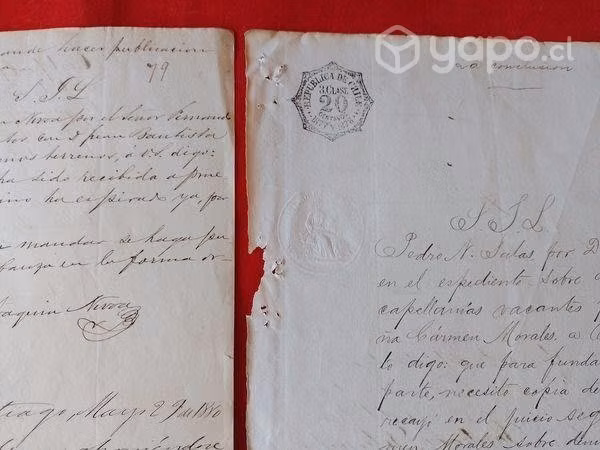 Lote 010 6 papeles sellados siglo XIX