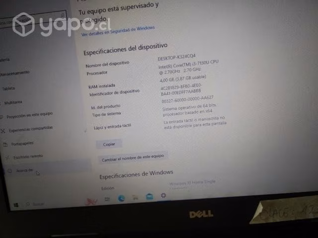 NOTEBOOK Dell i3 séptima generación con cargador o