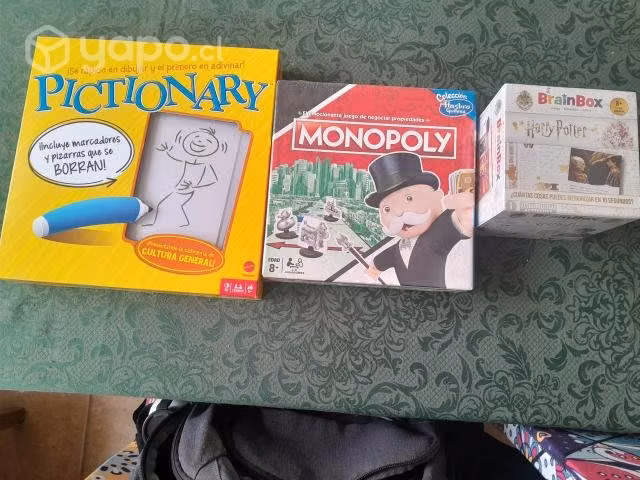 Juegos de mesa Pictonary ; Monopoly y Harry Poter