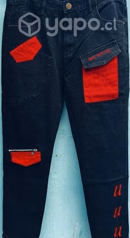 Jeans negro con bolsillo rojos y cierre