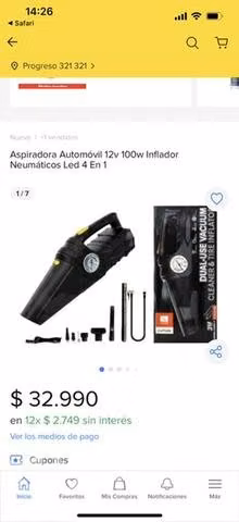 Aspiradora para auto y compresor seminueva
