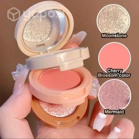 Rubor/iluminador Compacto 3 Tonos Con Espejo Nuevo