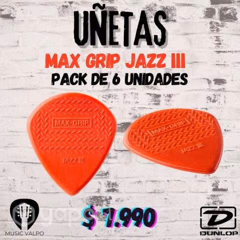 Pack 6 uñetas jim dunlop maxgrip jazz iii nylon