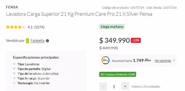 Lavadora Carga Superior 21 Kg Premium Care Pro 21