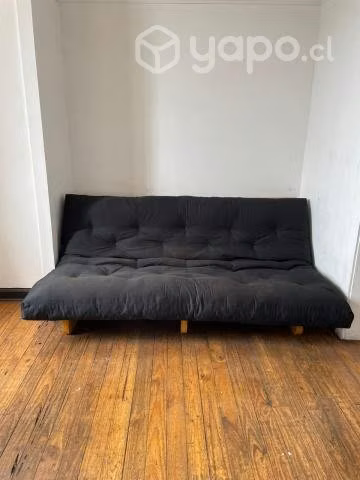 Futón / Sofá cama negro madera sólida Pino Radiat