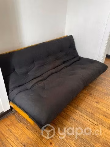 Futón / Sofá cama negro madera sólida Pino Radiat