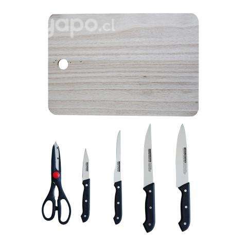Kit de cuchillos con tabla de picar de madera 6 pi - Imagen 4