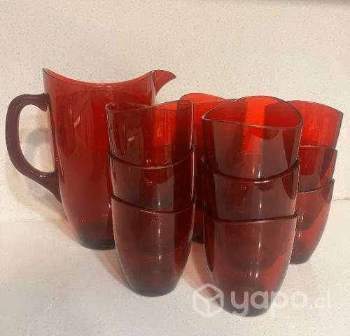 Juego Jarrón + 12 vasos Acrílico. Muy buen estado