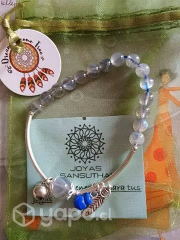 Pulsera elásticada piedra lunar y plata de ley - Imagen 2