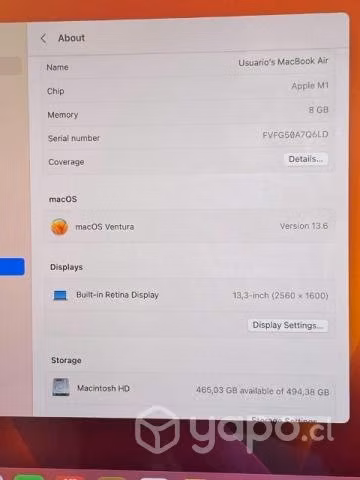 Macbook Air M1 2020 (no incluye cargador) - Imagen 6