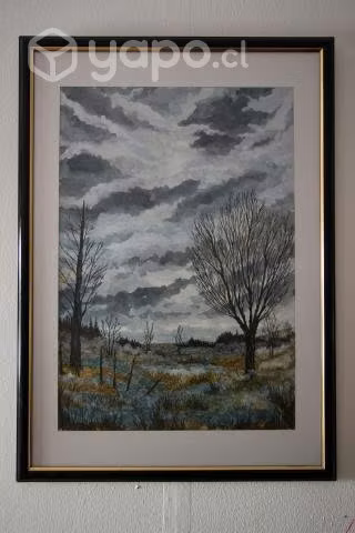 Cuadro enmarcado de pintura en acuarela