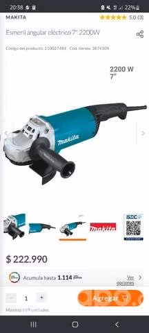 Esmeril de 7 makita 2200w 3.5 J