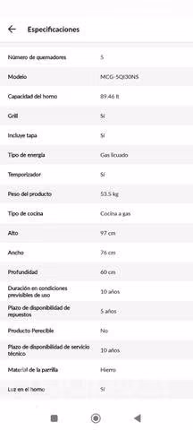 Cocina a gas de 5 quemadores