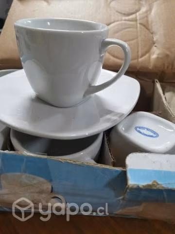 Juegos de tazas loza blanca, nuevos