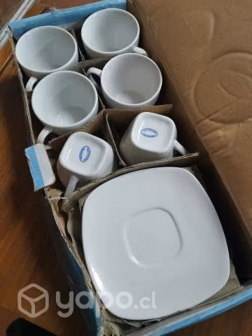Juegos de tazas loza blanca, nuevos