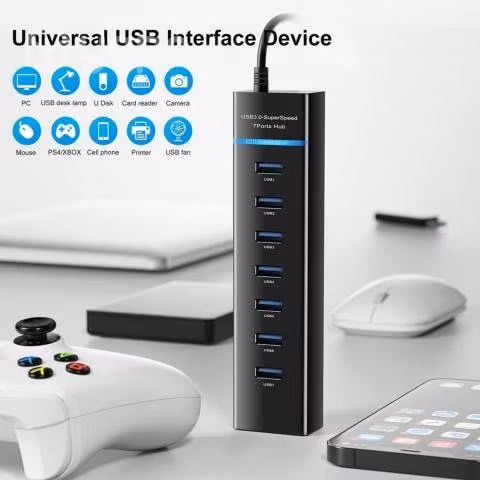 Adaptador Hub Usb Tipo C 3.0 7 Puertos 5 Gbps Luz - Imagen 3