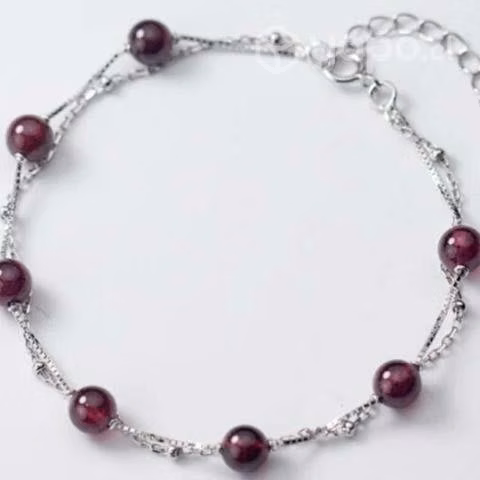Pulsera plata de ley 925 doble capa piedra granate