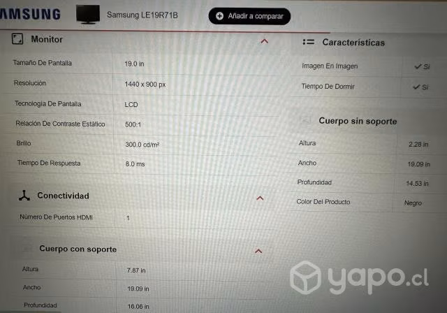 Lcd samsung 19 pulgadas funcionando (usado)