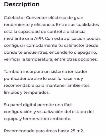 Calefactor convector eléctrico wifi - Imagen 3