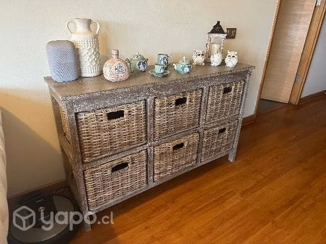 Arrimo Gabinete Cajonera Rustico Madera Y Ratán - Imagen 3