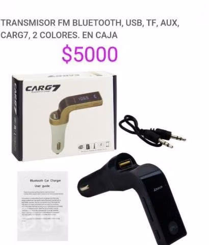 Transmisor fm bluetooth, usb, tf, aux, carg7