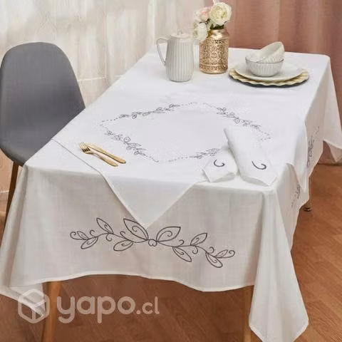 Mantel Lino Bordado + 6 servilletas