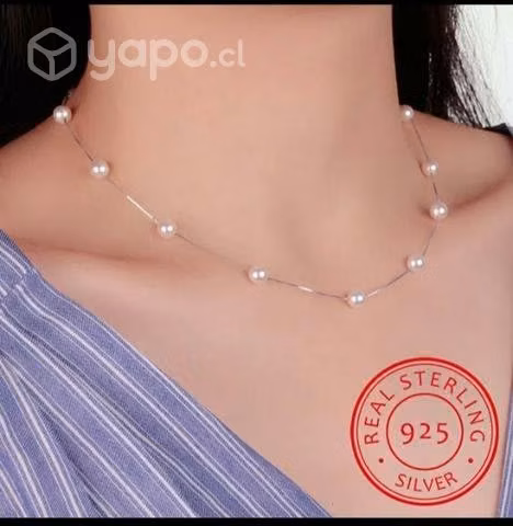 Elegante Collar De Plata Con finas perlas
