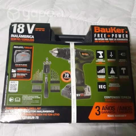 Taladro percutor inalambrico Bauker 18v + 70 acces