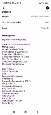 Cocina mabe 5 quemadores