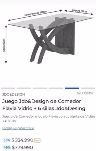 Comedor 6 sillas de vidrio
