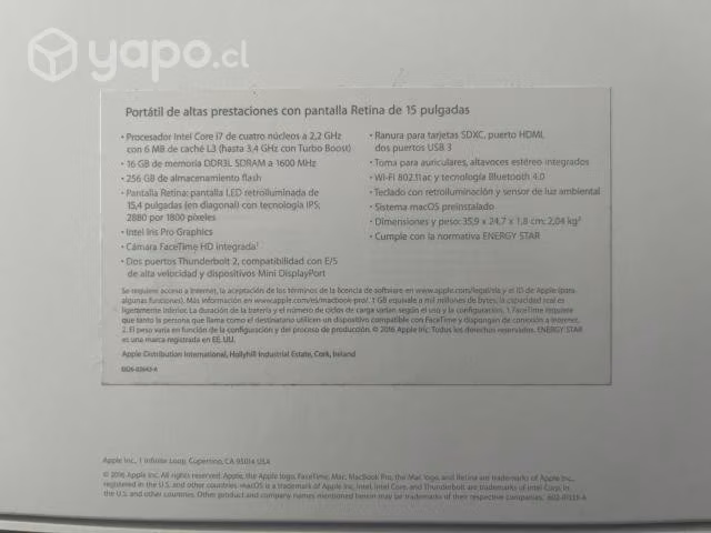 Macbook pro 15' i7 256 gb 16gb ram - Imagen 2