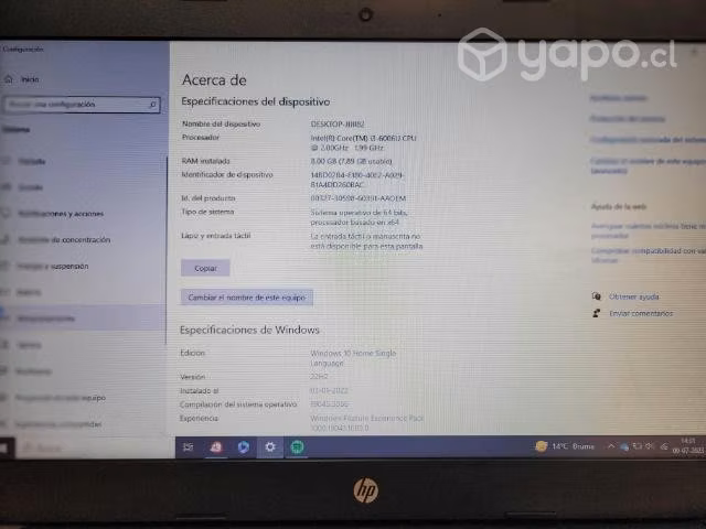 Notebook hp i3 8gb ssd240 - Imagen 2