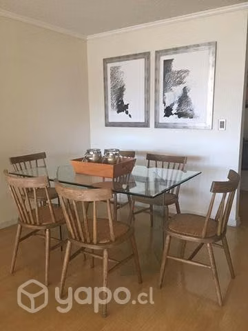 Mesa de comedor 6 pnas, base y cubierta de vidrio