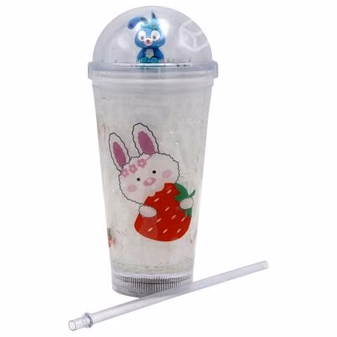 Vaso Diseño Coneja Celeste Con Glitter y Luz