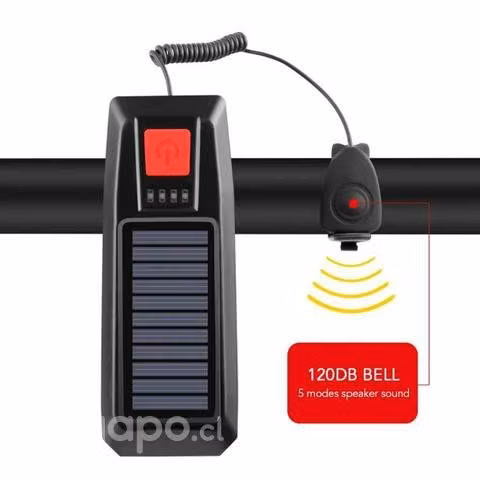 Luz delantera recargable USB y Solar con bocina - Imagen 4